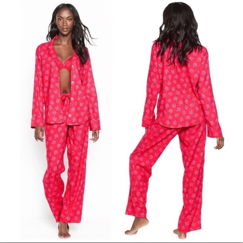 Victoria's Secret Neon Rose Flannel PJ Bottoms‎ only 🌸🛏️